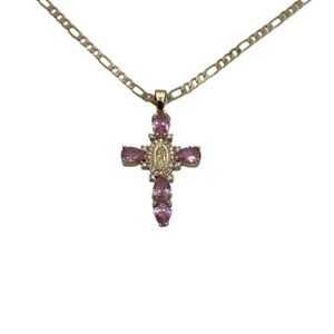 Virgin Mary Cross Stone Necklace